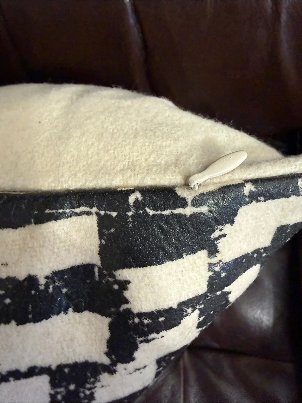Black and Cream Patterned Lumbar Accent Pillow